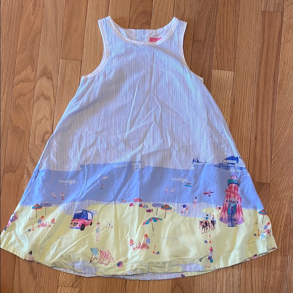 Joules White, Light Blue and Yellow Beach Print Sleeveless Dress